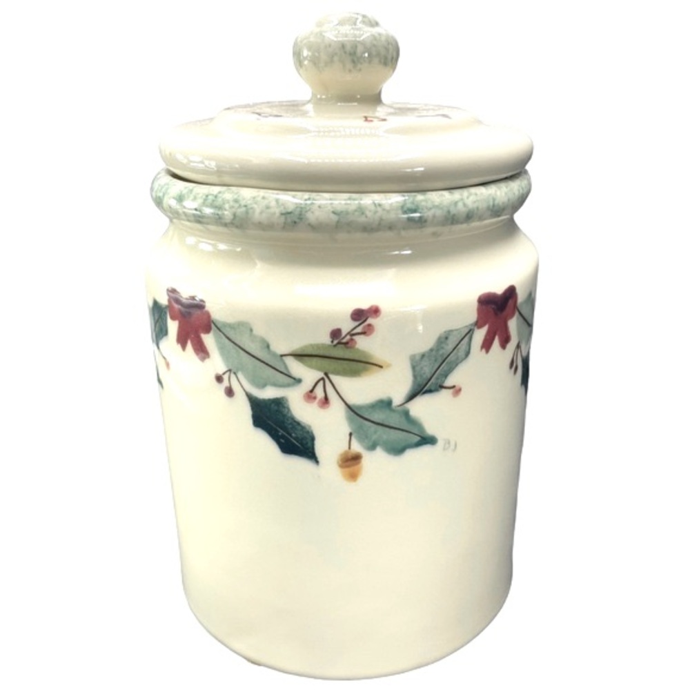 Hartstone Pottery Vintage Christmas Garland Holly Acorn Canister Cookie Jar 1983